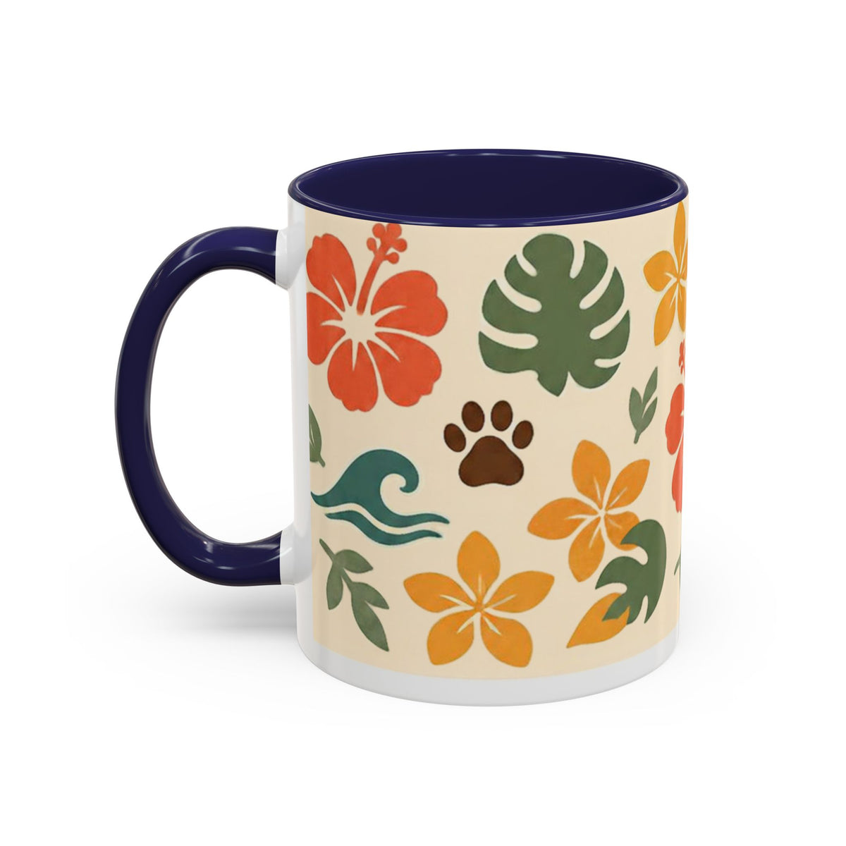 Tropical Hibiscus Paw Print Mug — Floral Coffee Cup for Dog Lovers