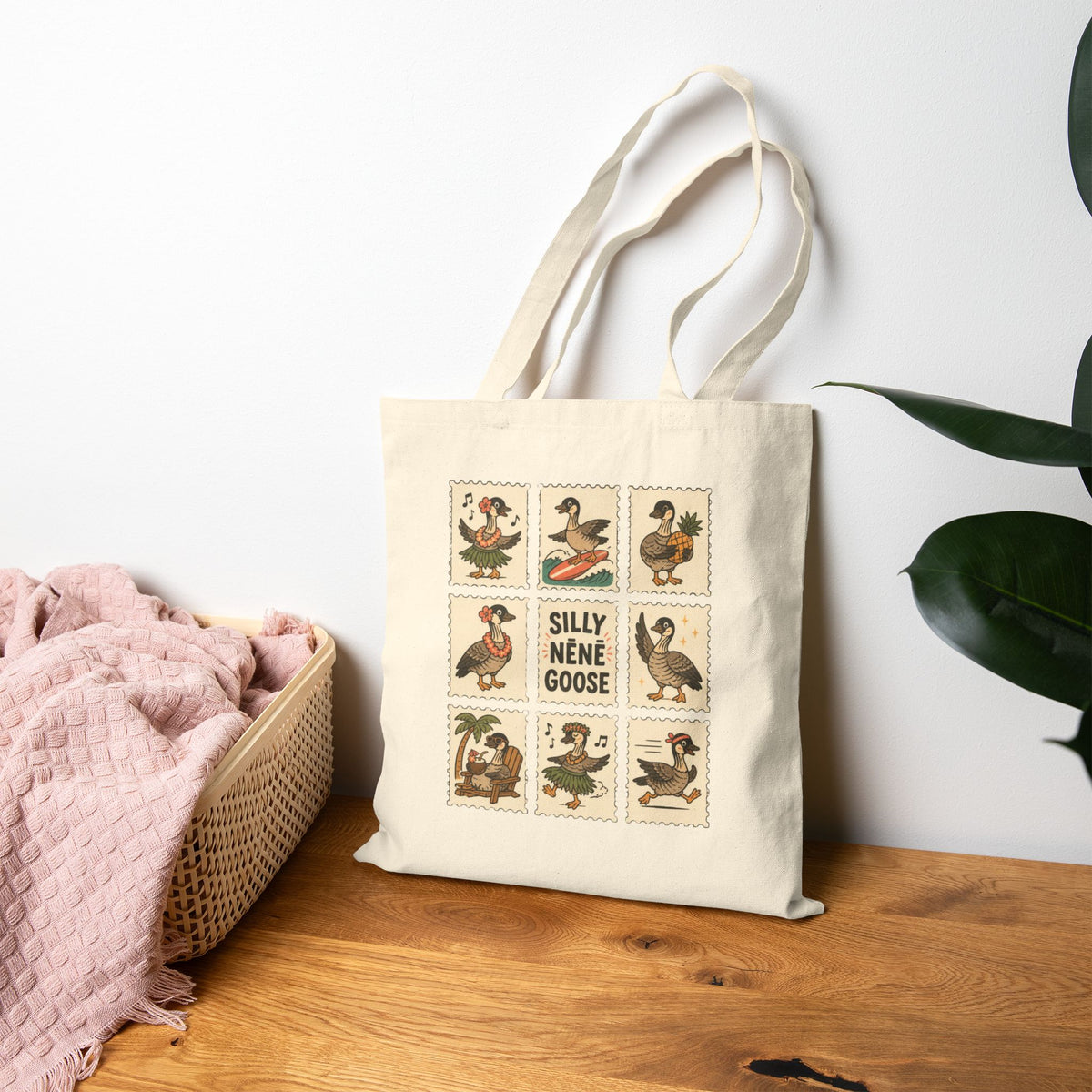 Silly Nēnē Goose Stamp Canvas Tote – Vintage Hawaiian
