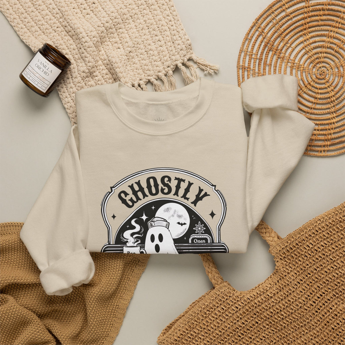 Ghostly Diner Sweatshirt — Vintage Halloween Ghost Café Crewneck