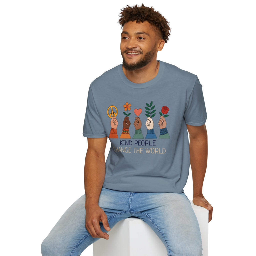 Kind People Change the World T-Shirt | Peace Flower Heart Rose Hands