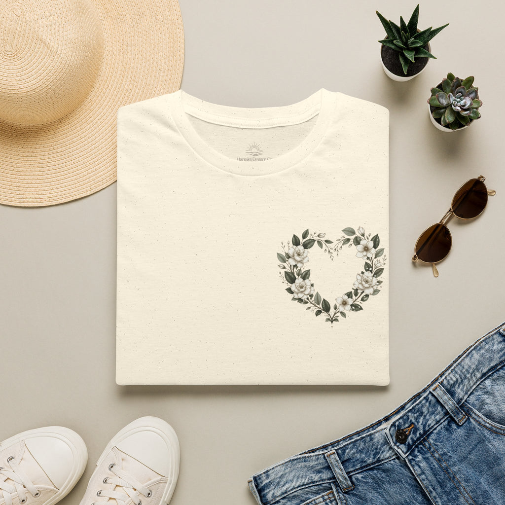 Gardenia Heart Floral Wreath T-Shirt – Botanical