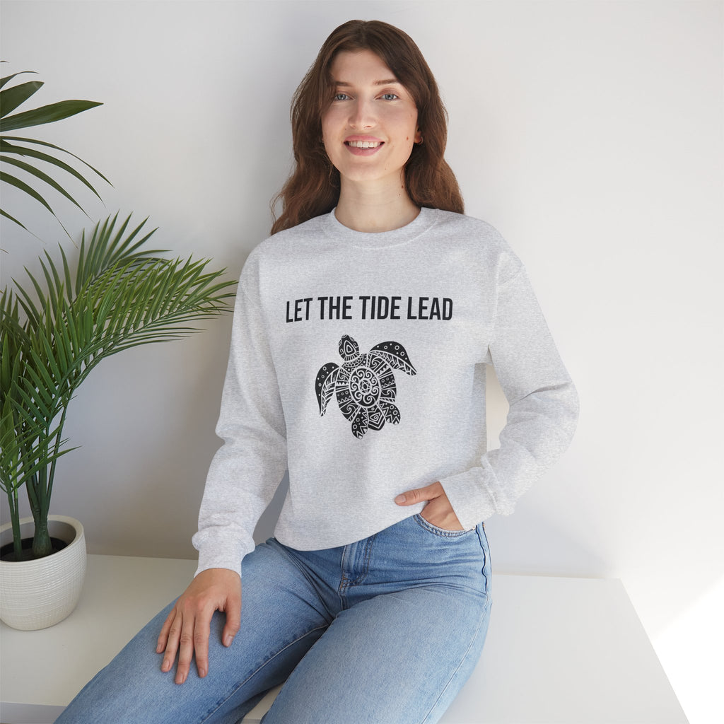 Turtle Crewneck Sweatshirt — "Let the Tide Lead" Coastal Graphic