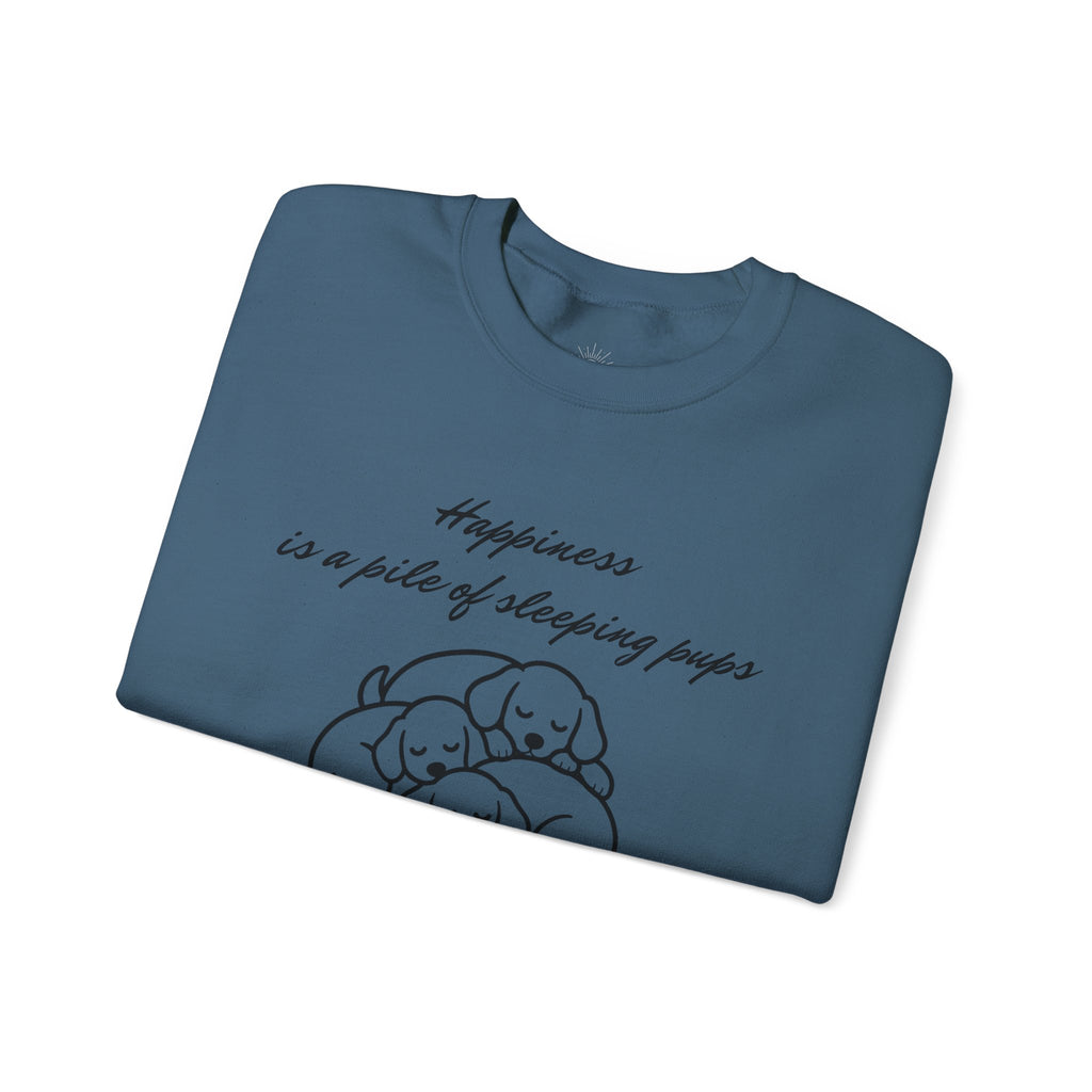 “Happiness Is a Pile of Sleeping Pups” Puppy Crewneck