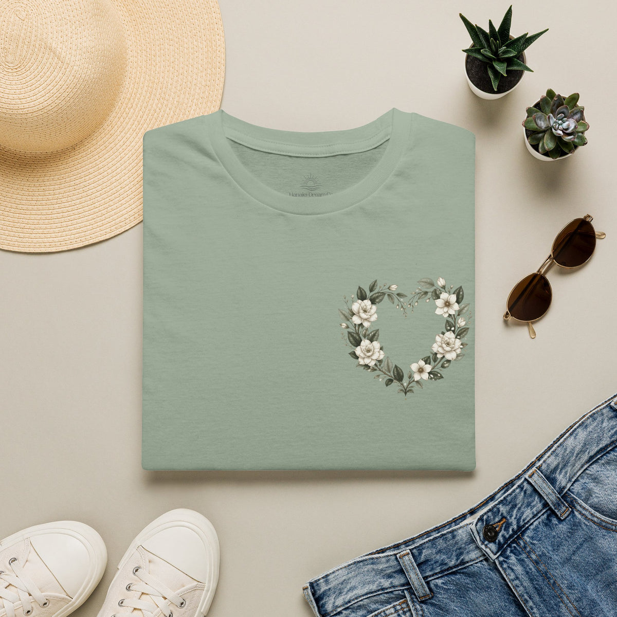 Gardenia Heart Floral Wreath T-Shirt – Botanical