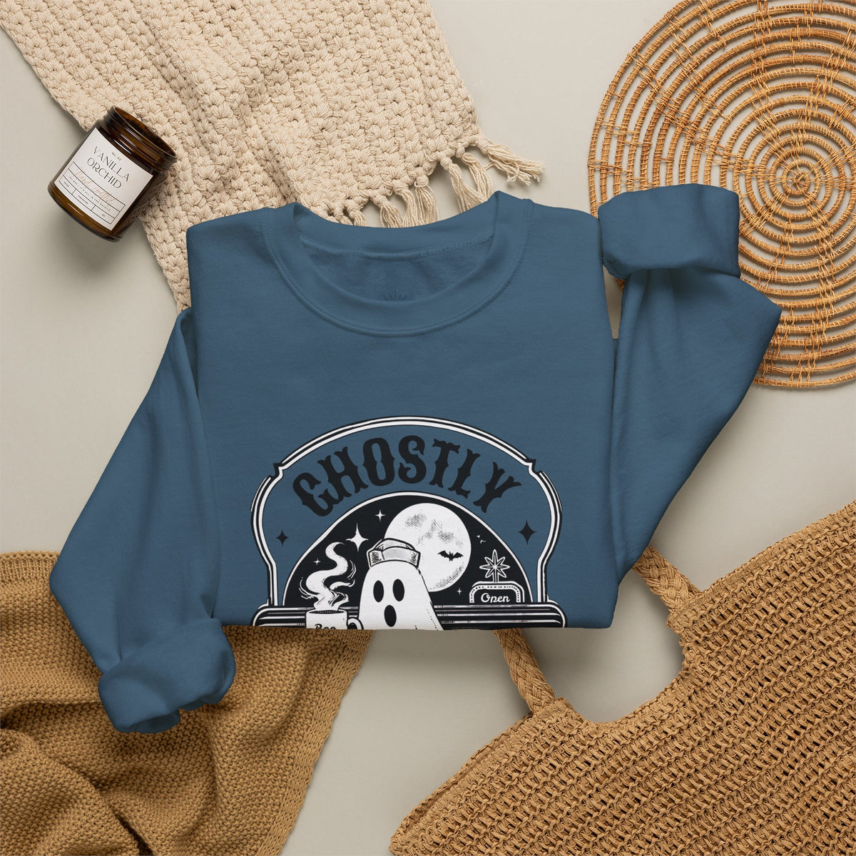 Ghostly Diner Sweatshirt — Vintage Halloween Ghost Café Crewneck