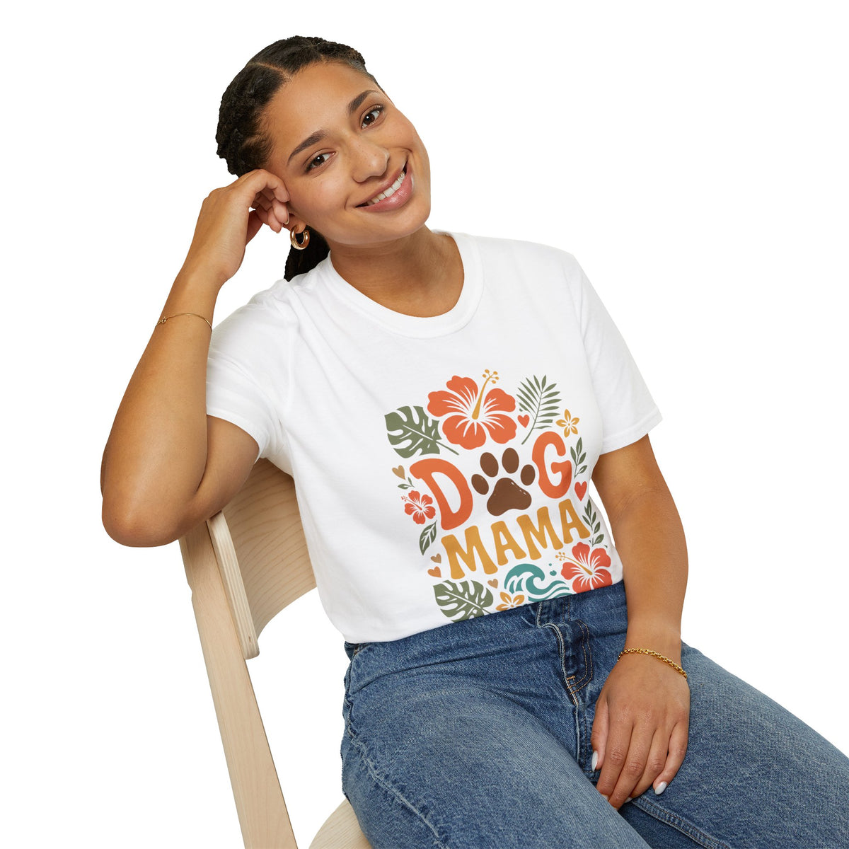 “DOG MAMA” Floral Paw Print Tropical Tee