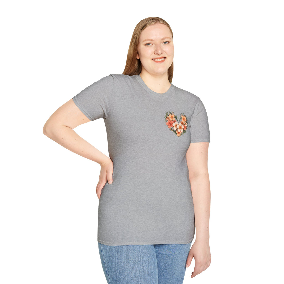 Tropical Plumeria Floral Heart T-Shirt