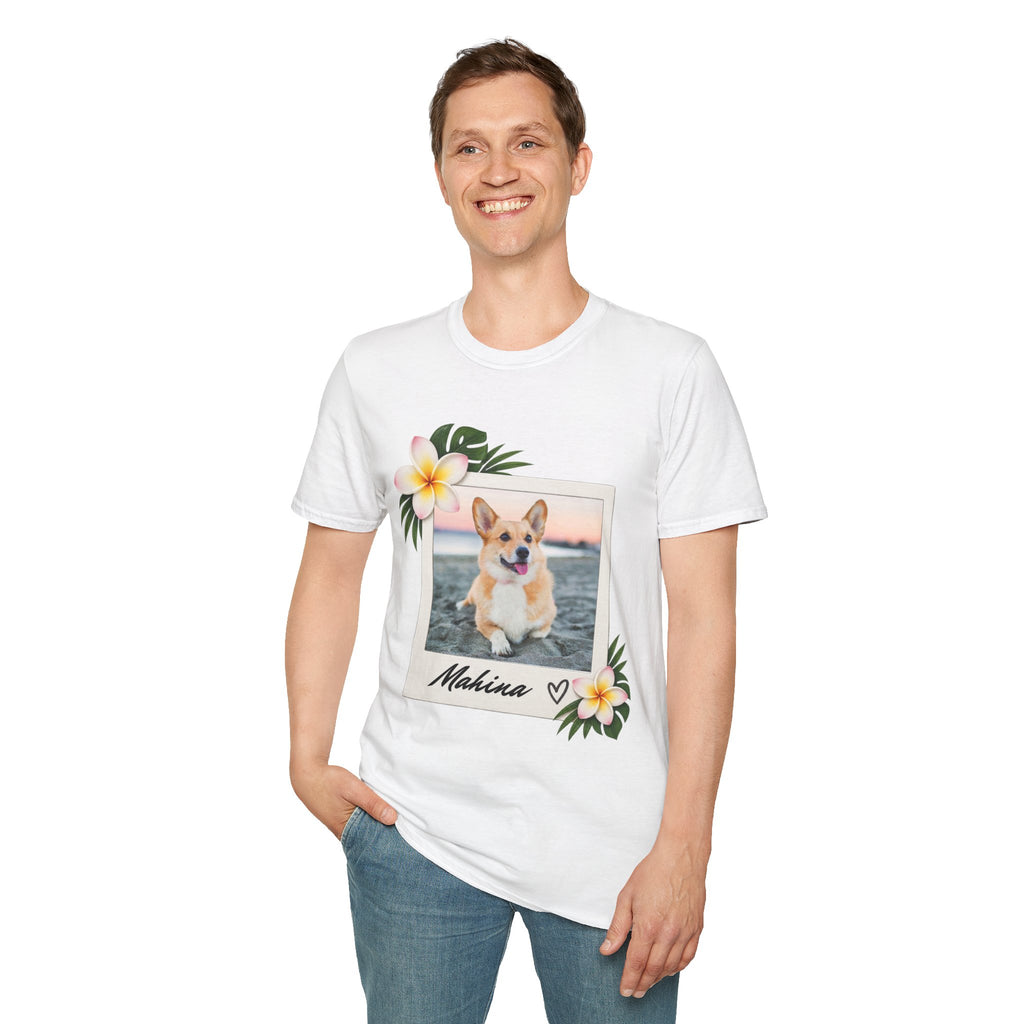Personalized Pet Photo Polaroid Tee – Floral Frame, Custom Name