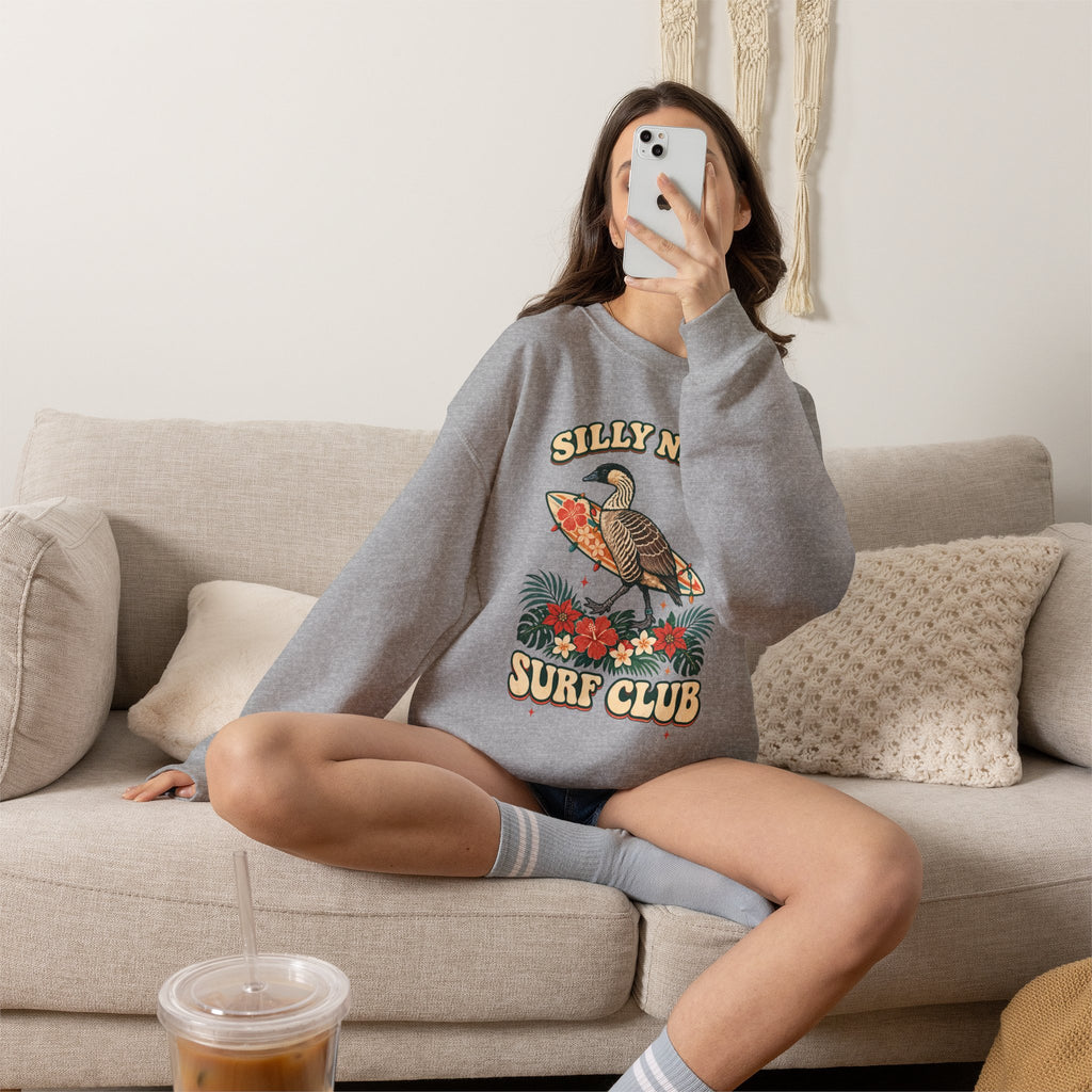 Silly Nēnē Surf Club Christmas Crewneck Sweatshirt – Hawaiian Goose Holiday Sweatshirt