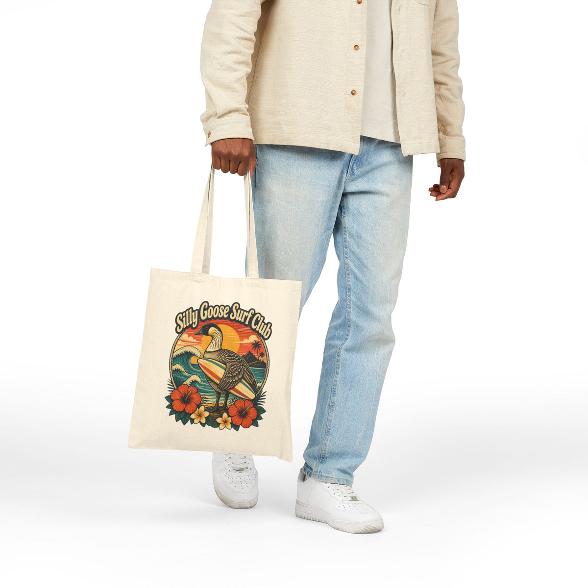 Silly Goose Surf Club Canvas Tote – Retro Hawaiian Nēnē