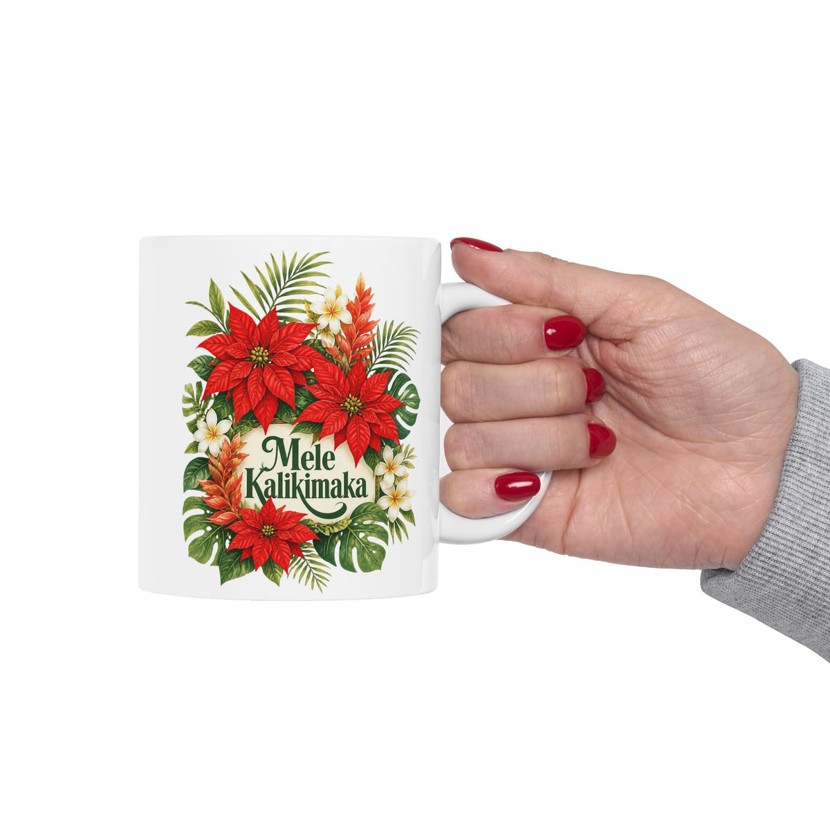 Tropical Poinsettia Holiday Mug – Floral Ceramic Cup