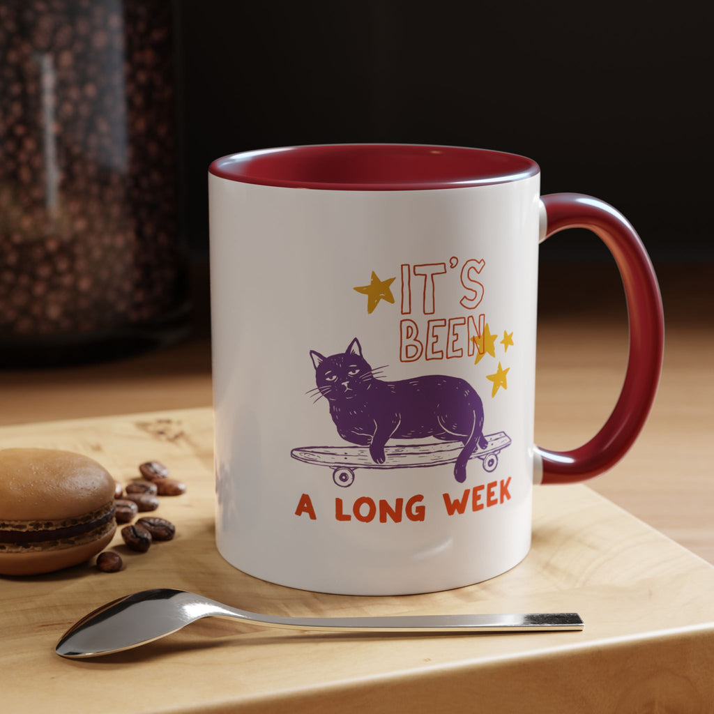 “It’s Been a Long Week” Cat on Skateboard Coffee Mug