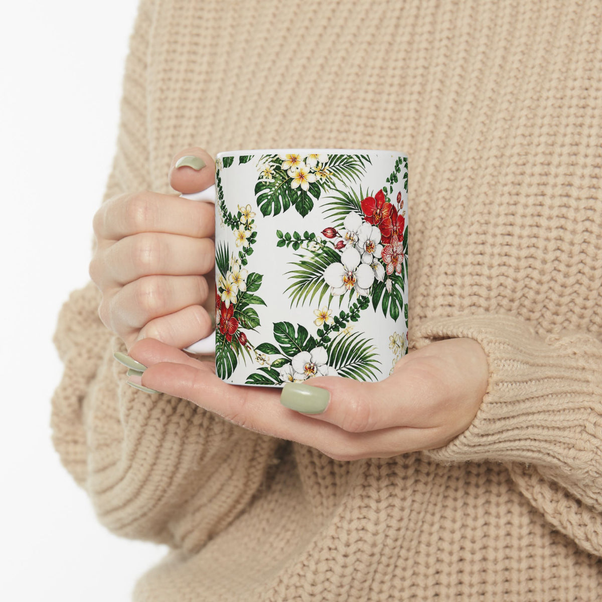 Tropical Floral Ceramic Mug – Hibiscus & Plumeria