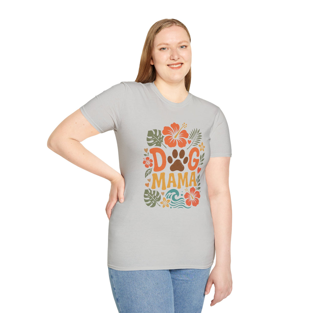 “DOG MAMA” Floral Paw Print Tropical Tee