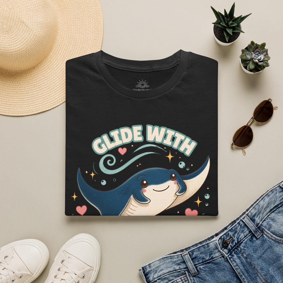 Manta Ray T-Shirt, Glide With the Tide Ocean Graphic