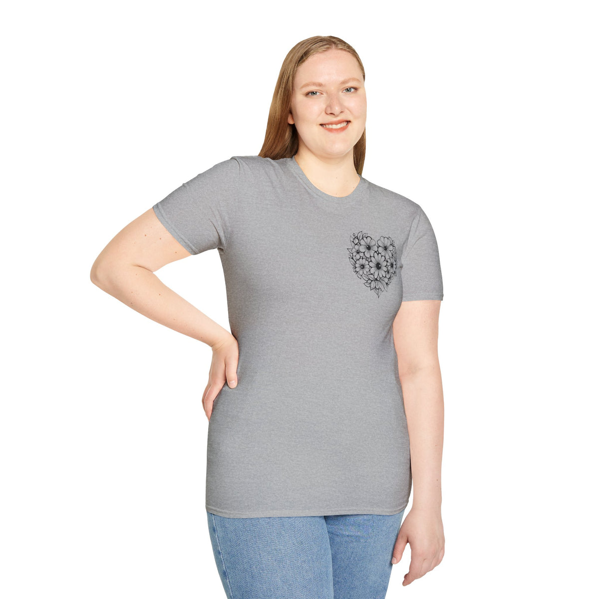 Bloom Kindly Floral Heart T-Shirt – Daisy Line Art