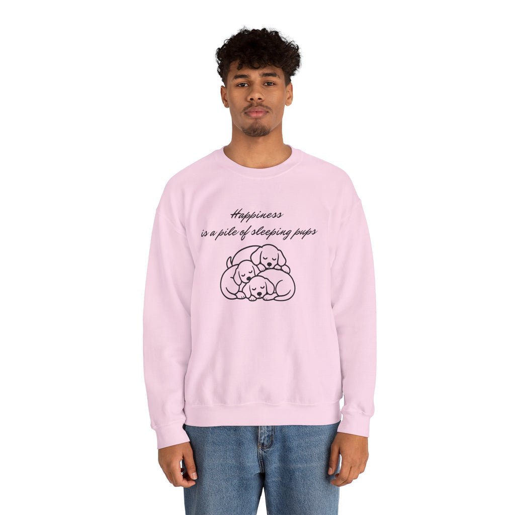 “Happiness Is a Pile of Sleeping Pups” Puppy Crewneck