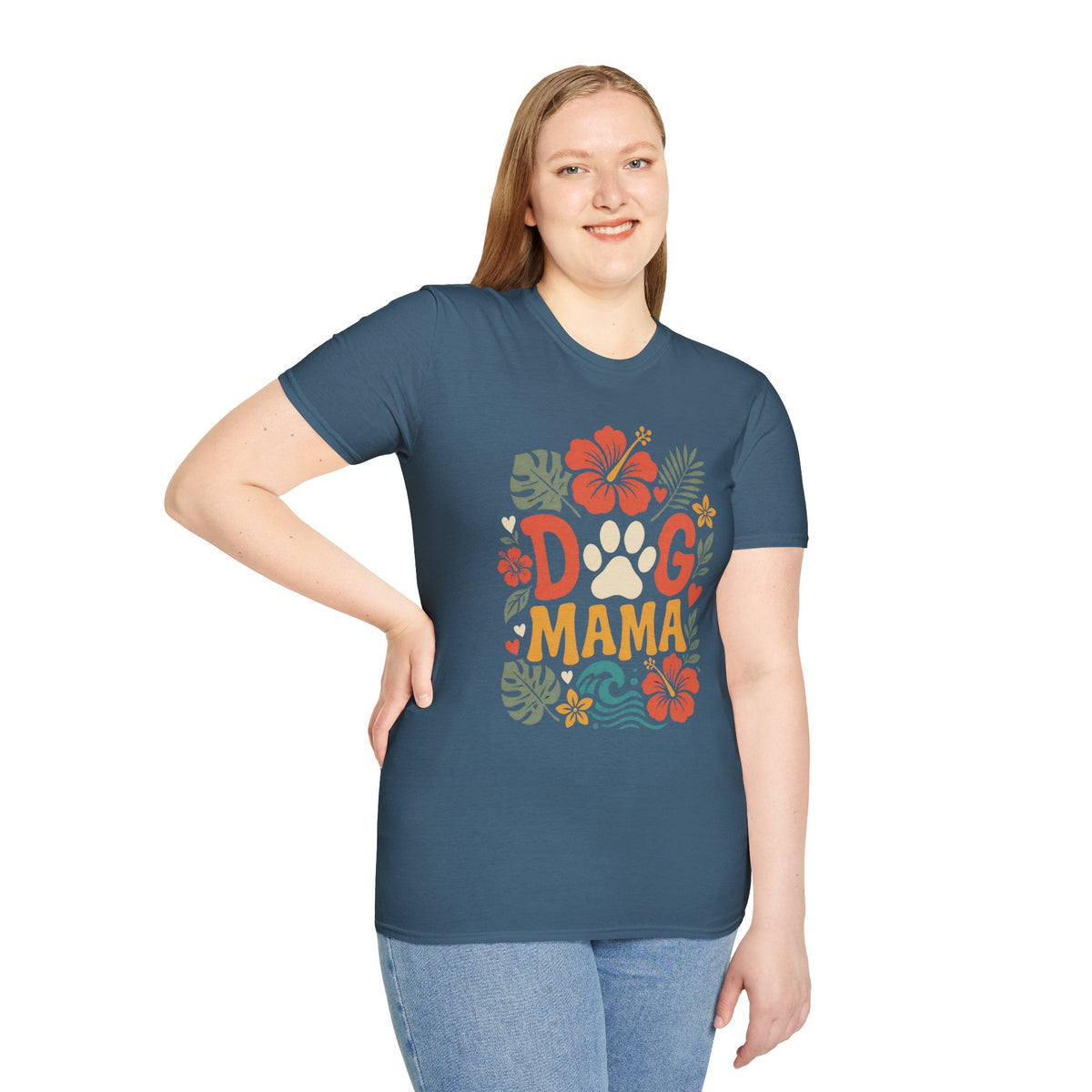 “DOG MAMA” Floral Paw Print Tropical Tee