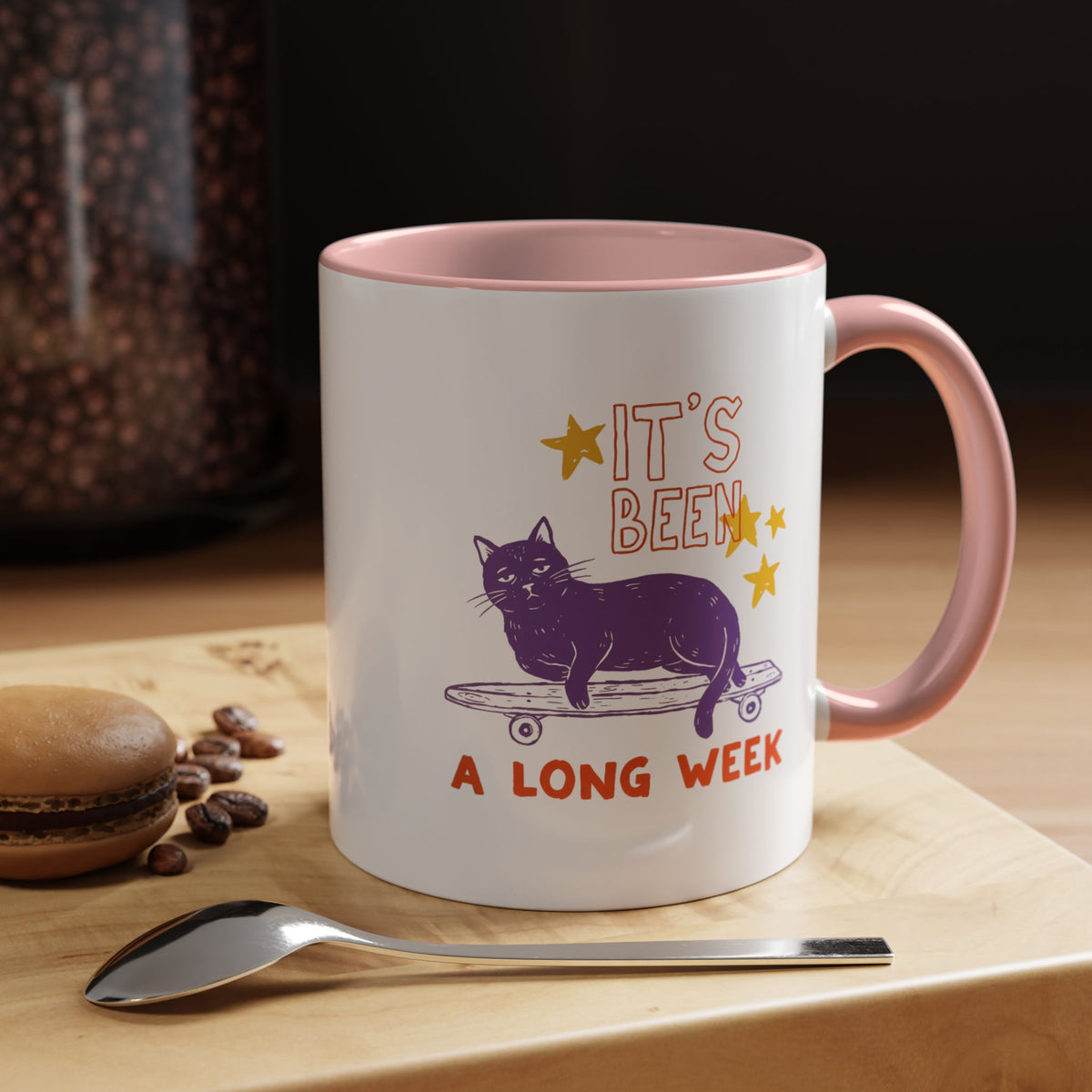“It’s Been a Long Week” Cat on Skateboard Coffee Mug