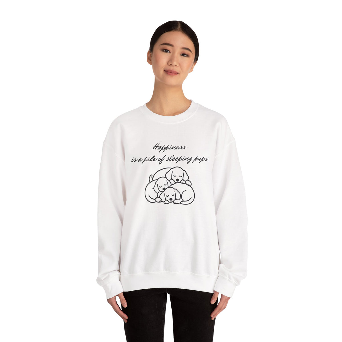 “Happiness Is a Pile of Sleeping Pups” Puppy Crewneck