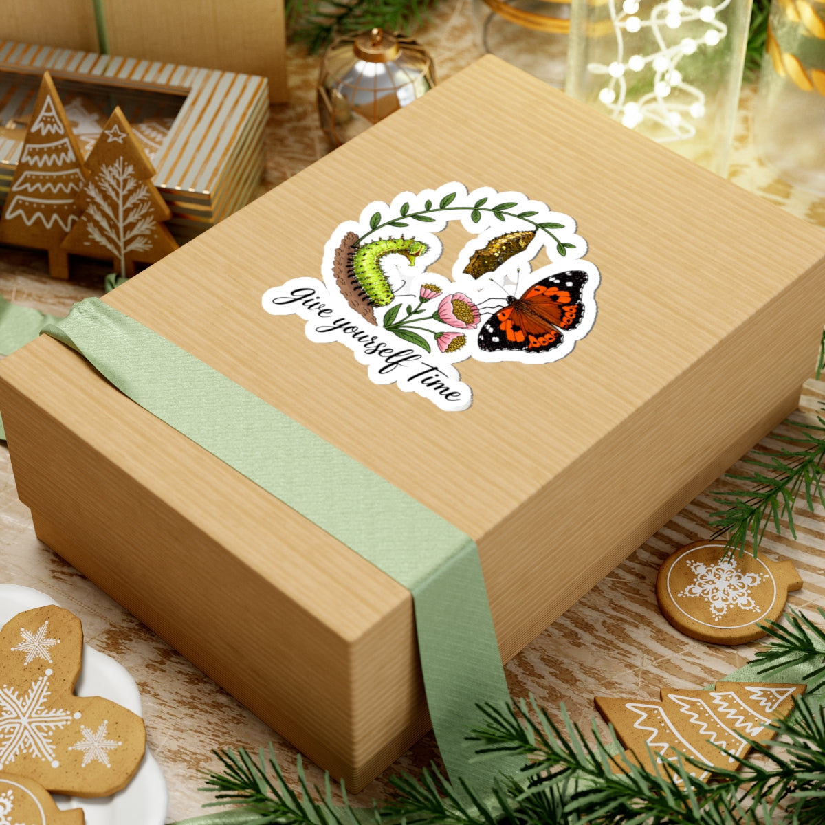 Give Yourself Time — Kamehameha Butterfly & Caterpillar Kiss-Cut Sticker