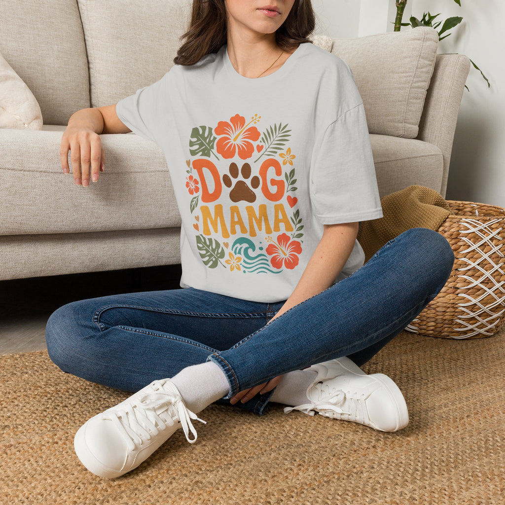 “DOG MAMA” Floral Paw Print Tropical Tee