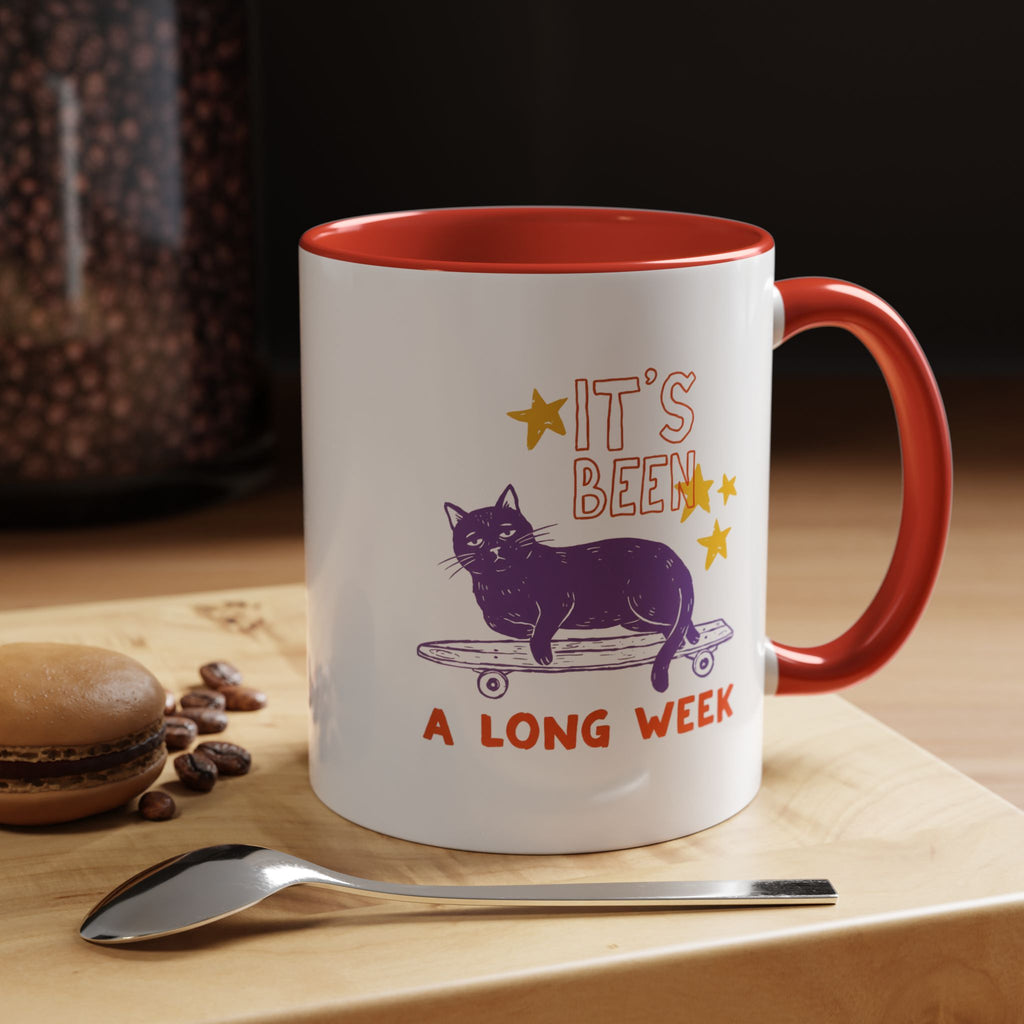 “It’s Been a Long Week” Cat on Skateboard Coffee Mug