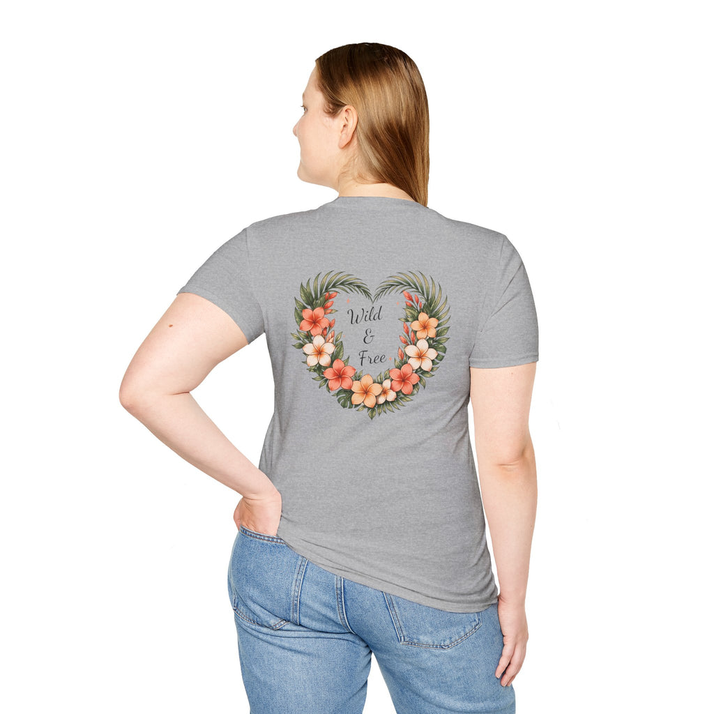 Tropical Plumeria Floral Heart T-Shirt