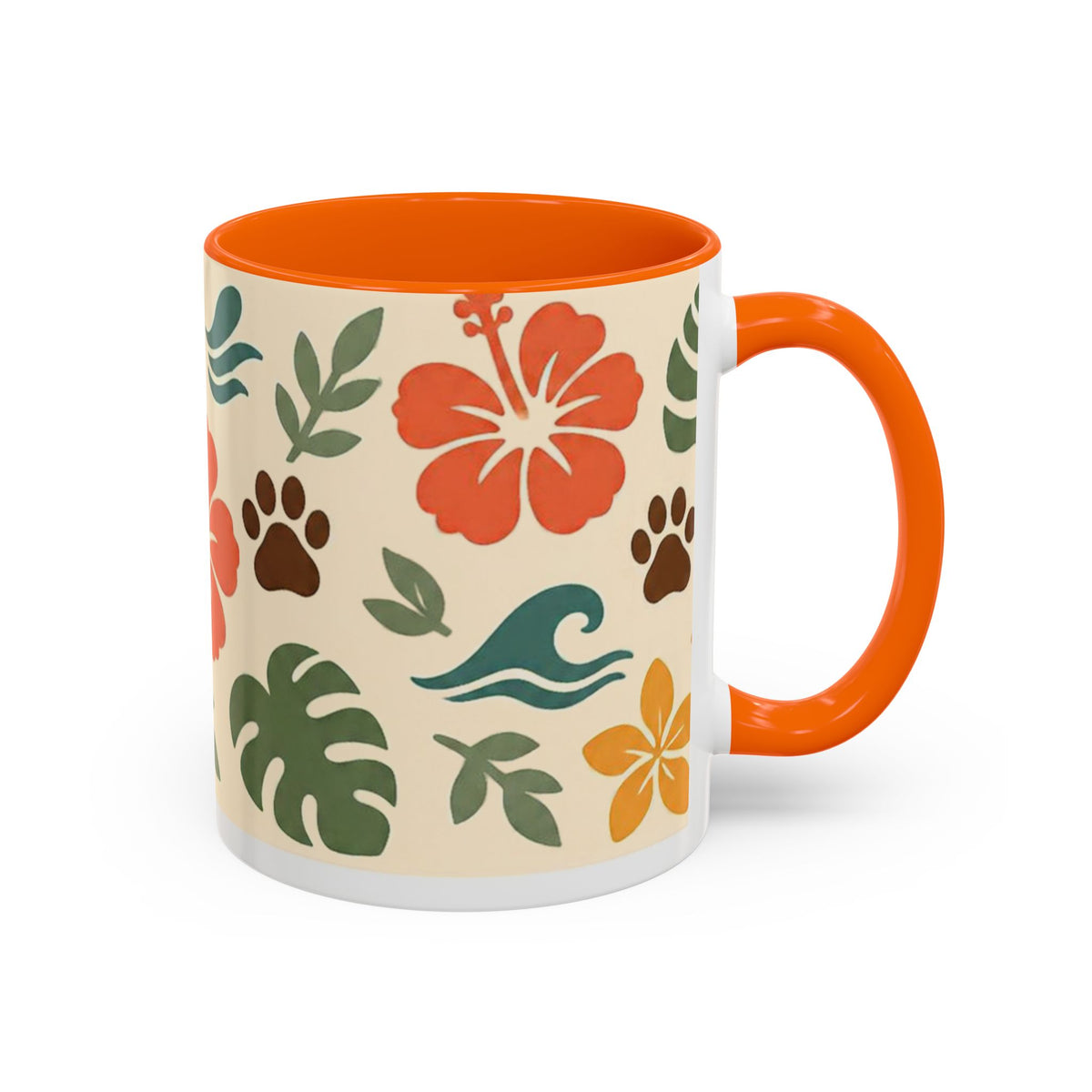 Tropical Hibiscus Paw Print Mug — Floral Coffee Cup for Dog Lovers