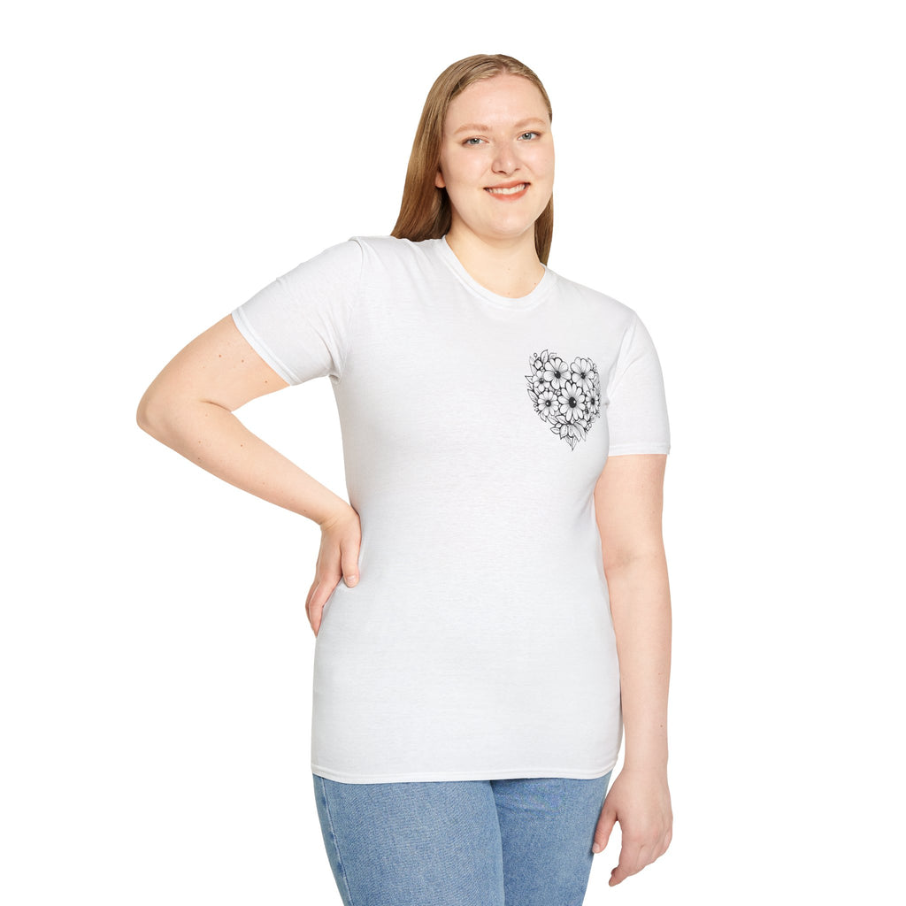 Bloom Kindly Floral Heart T-Shirt – Daisy Line Art