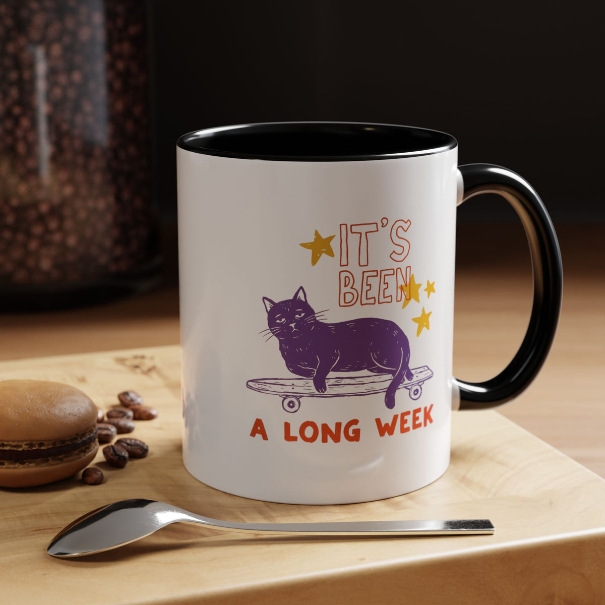 “It’s Been a Long Week” Cat on Skateboard Coffee Mug