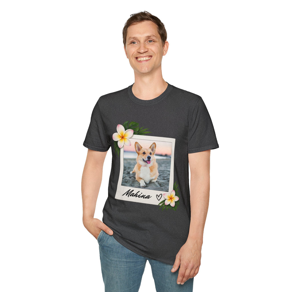 Personalized Pet Photo Polaroid Tee – Floral Frame, Custom Name