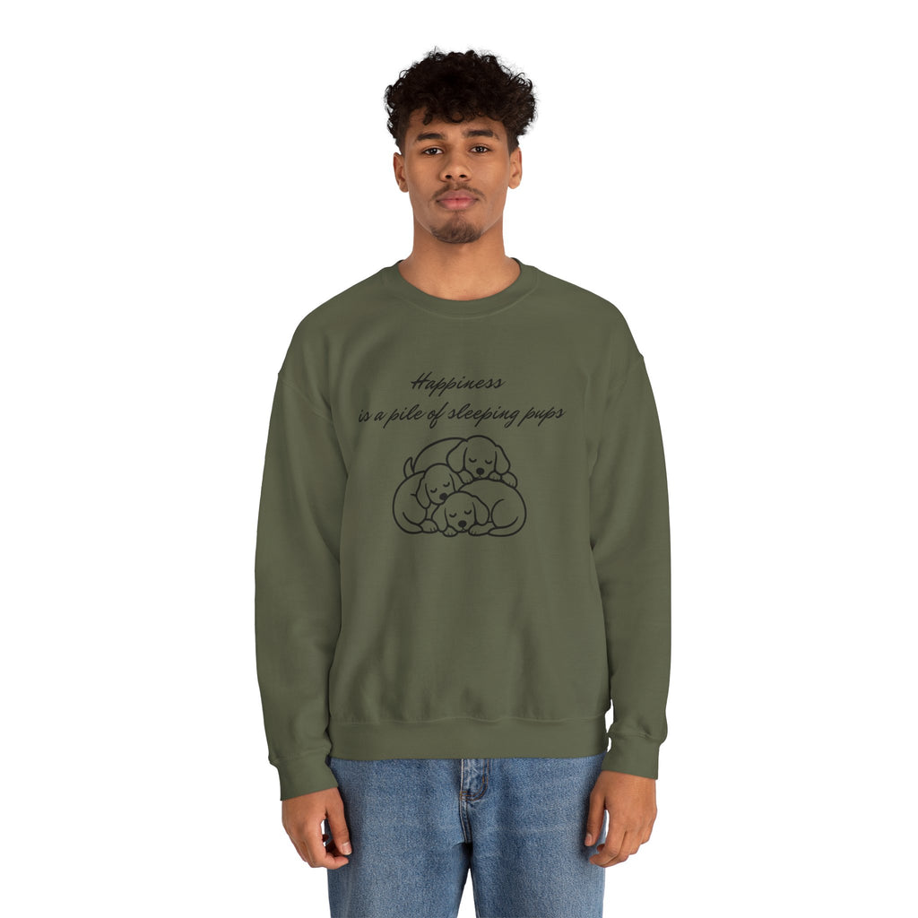 “Happiness Is a Pile of Sleeping Pups” Puppy Crewneck