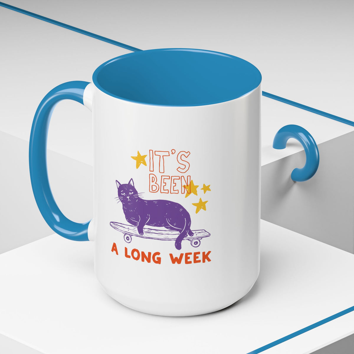“It’s Been a Long Week” Cat on Skateboard Coffee Mug