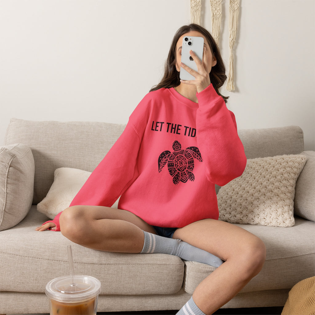 Turtle Crewneck Sweatshirt — "Let the Tide Lead" Coastal Graphic