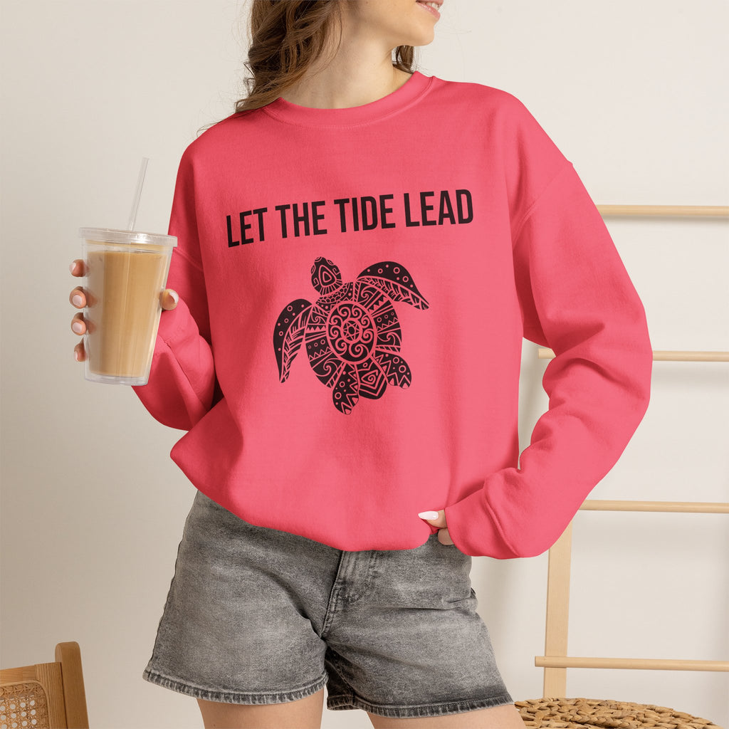 Turtle Crewneck Sweatshirt — "Let the Tide Lead" Coastal Graphic