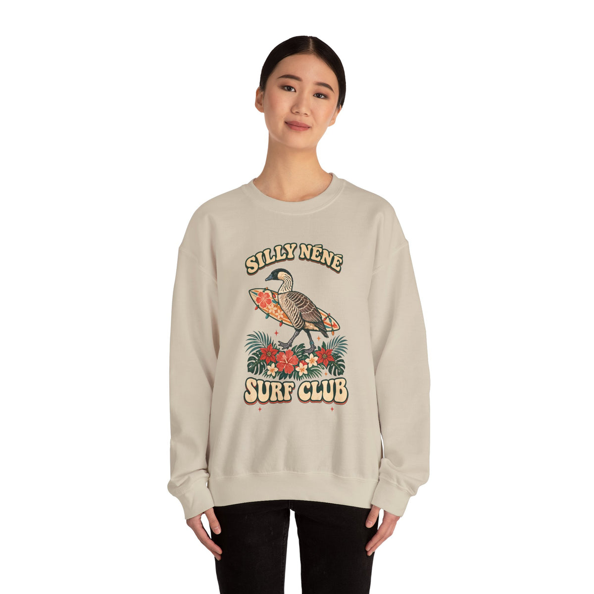 Silly Nēnē Surf Club Christmas Crewneck Sweatshirt – Hawaiian Goose Holiday Sweatshirt