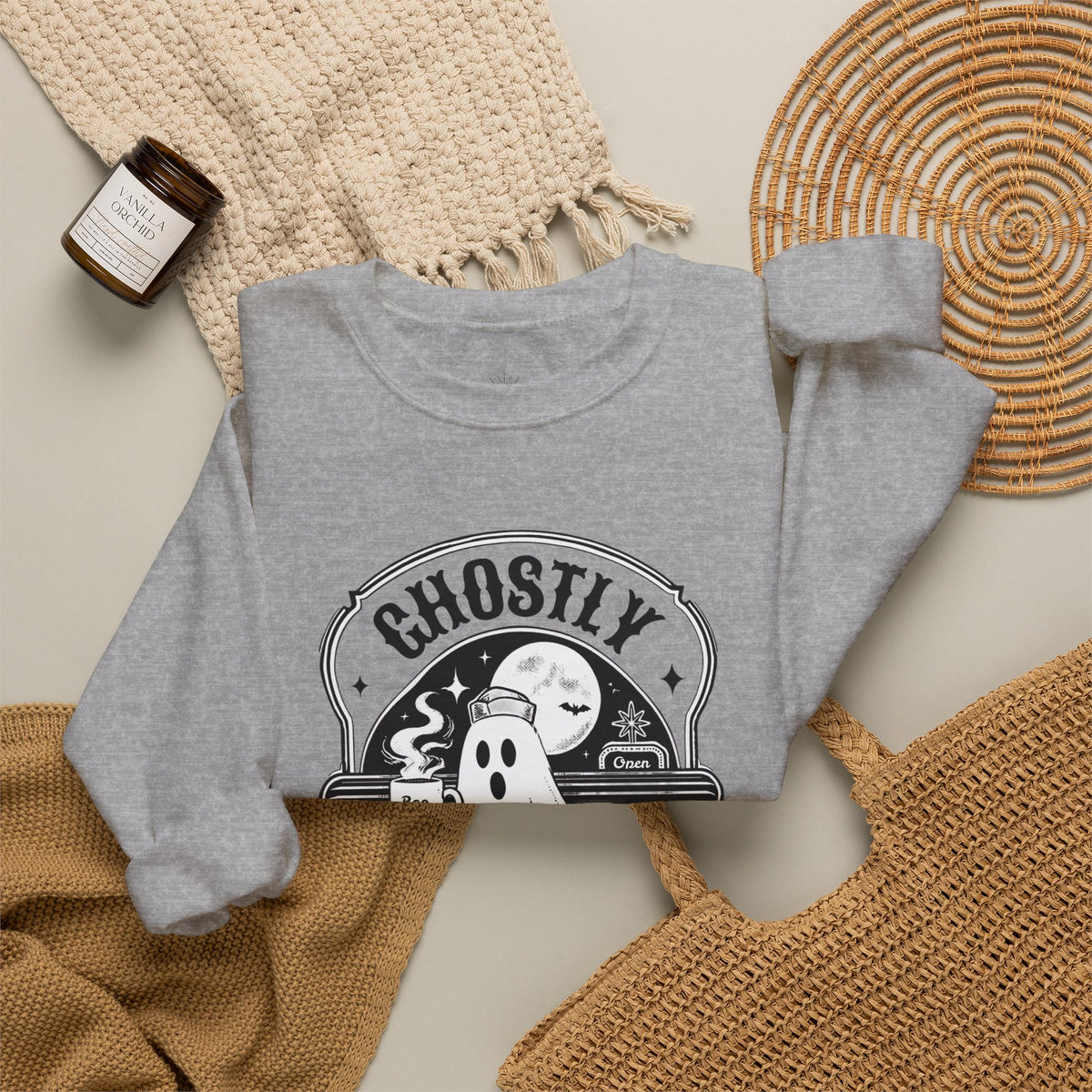 Ghostly Diner Sweatshirt — Vintage Halloween Ghost Café Crewneck