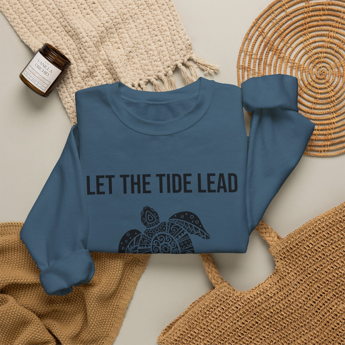 Turtle Crewneck Sweatshirt — "Let the Tide Lead" Coastal Graphic