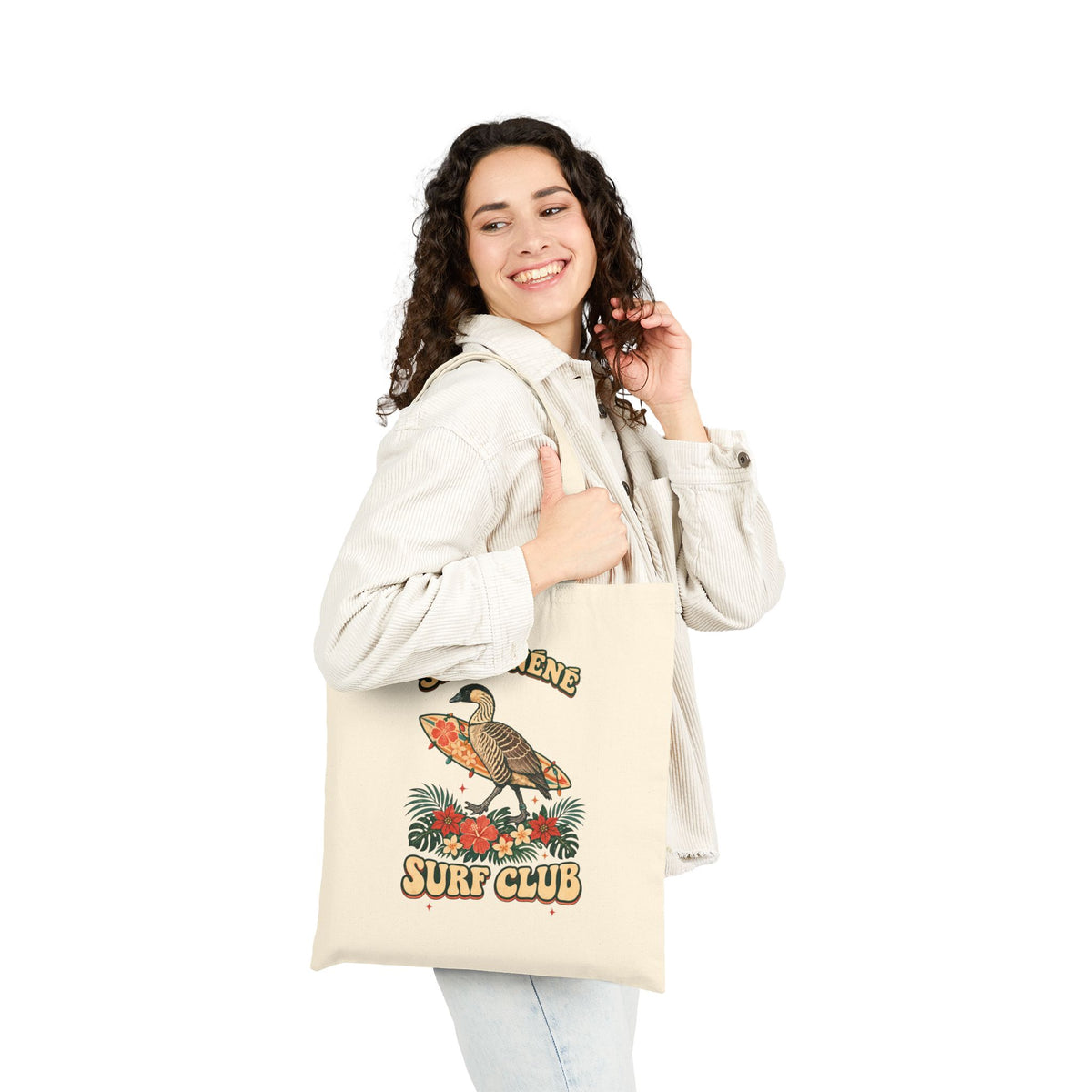 Silly Nēnē Surf Club Christmas Canvas Tote Bag – Hawaiian Goose Holiday Tote