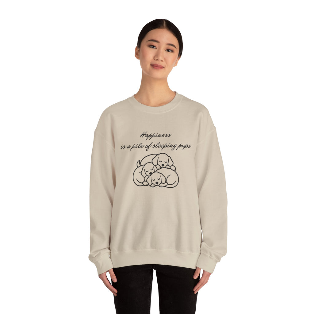 “Happiness Is a Pile of Sleeping Pups” Puppy Crewneck