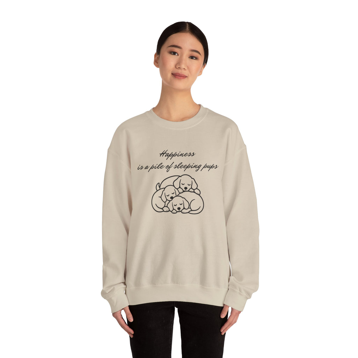 “Happiness Is a Pile of Sleeping Pups” Puppy Crewneck
