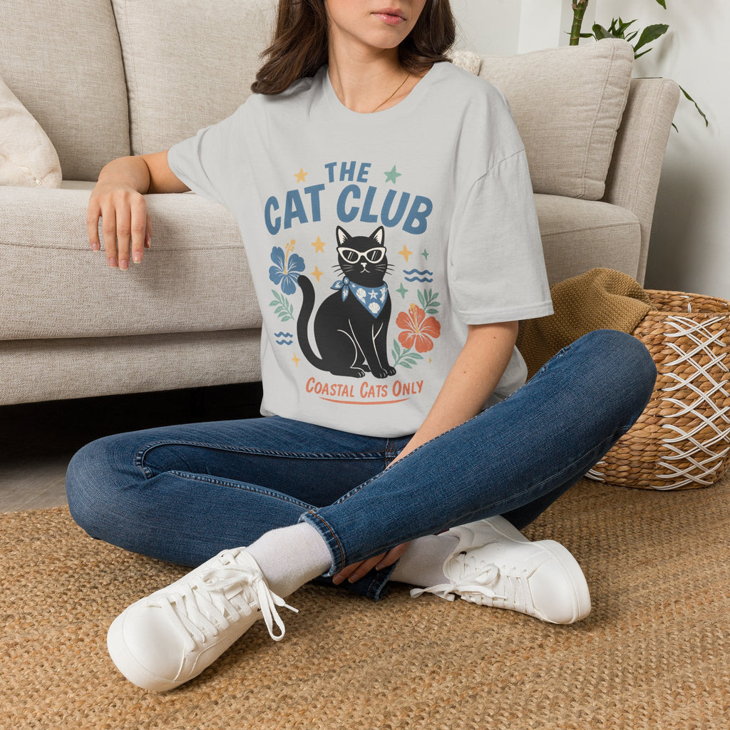 The Cat Club T-Shirt – Coastal Black Cat Floral