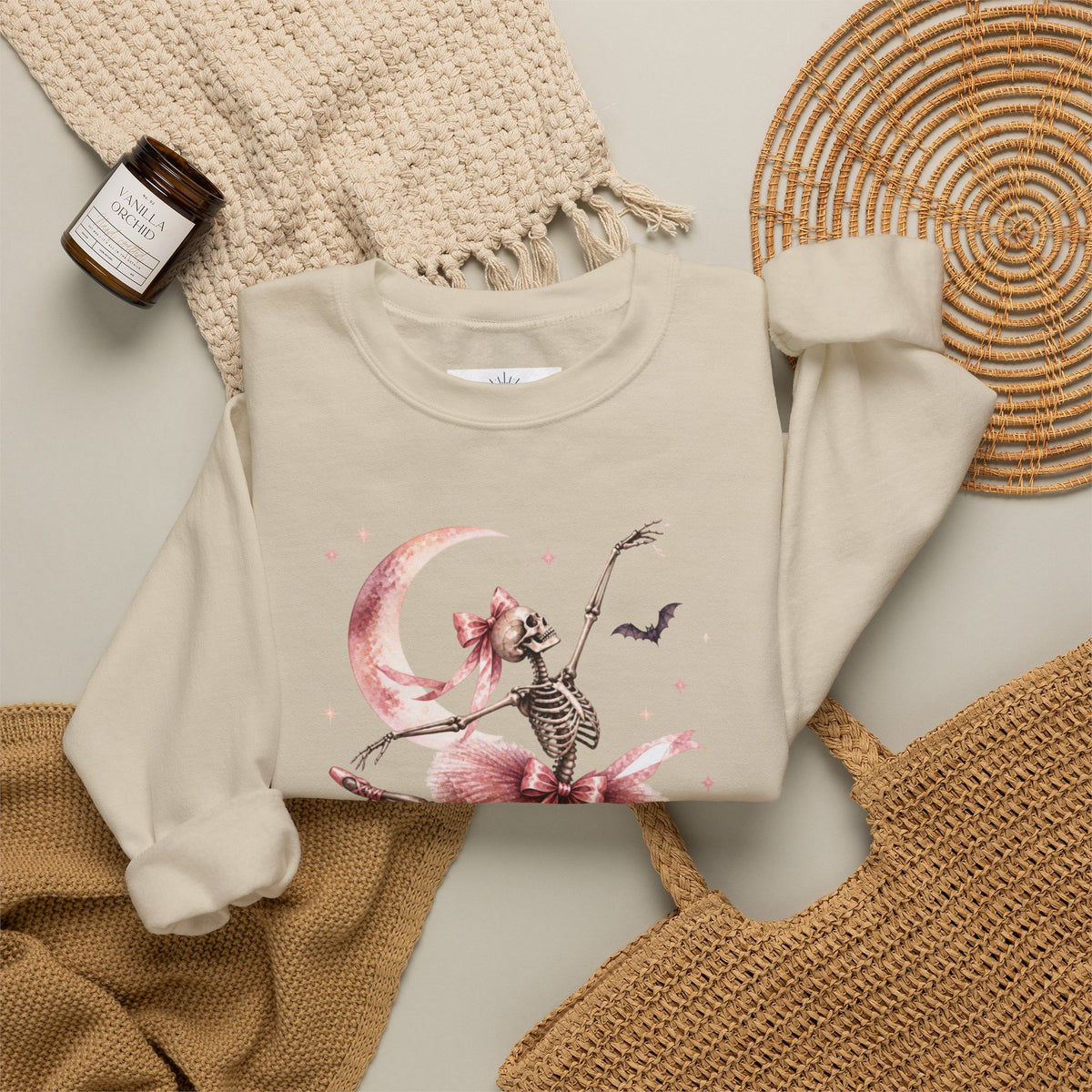 Skeleton Ballerina Ballet Dancer Sweatshirt | Halloween Pumpkin Moon