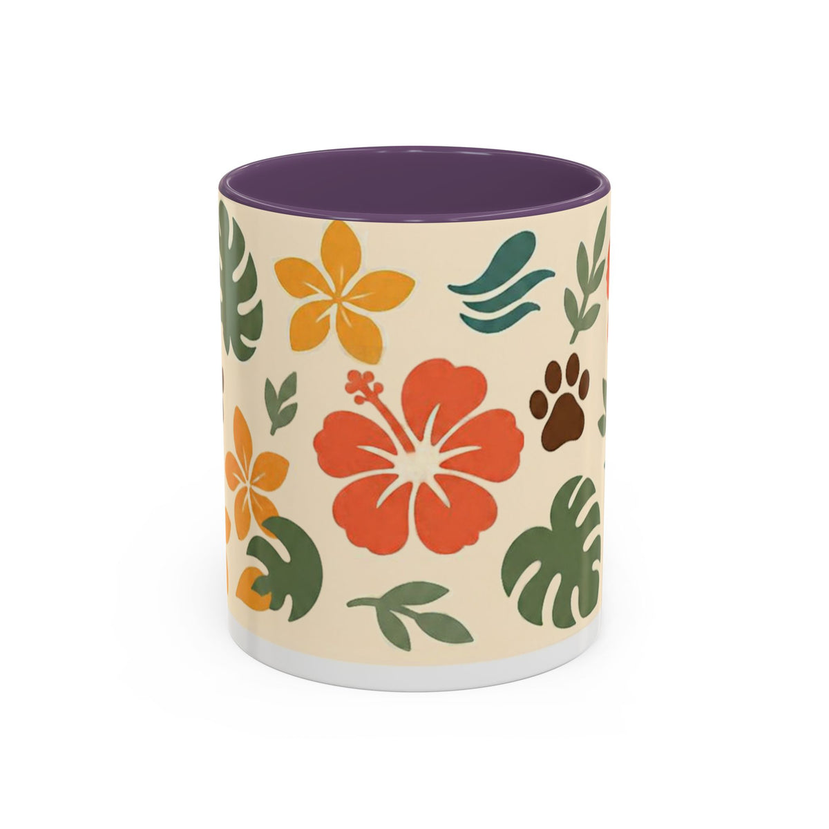 Tropical Hibiscus Paw Print Mug — Floral Coffee Cup for Dog Lovers
