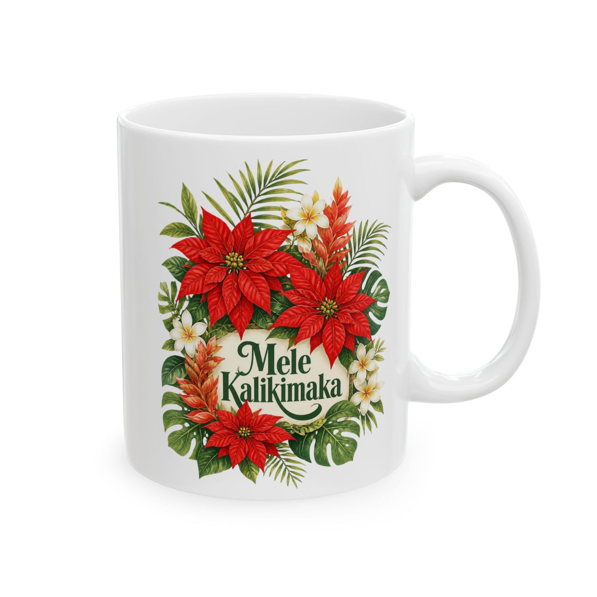 Tropical Poinsettia Holiday Mug – Floral Ceramic Cup