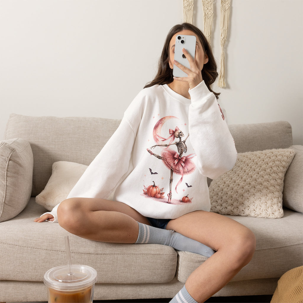 Skeleton Ballerina Ballet Dancer Sweatshirt | Halloween Pumpkin Moon