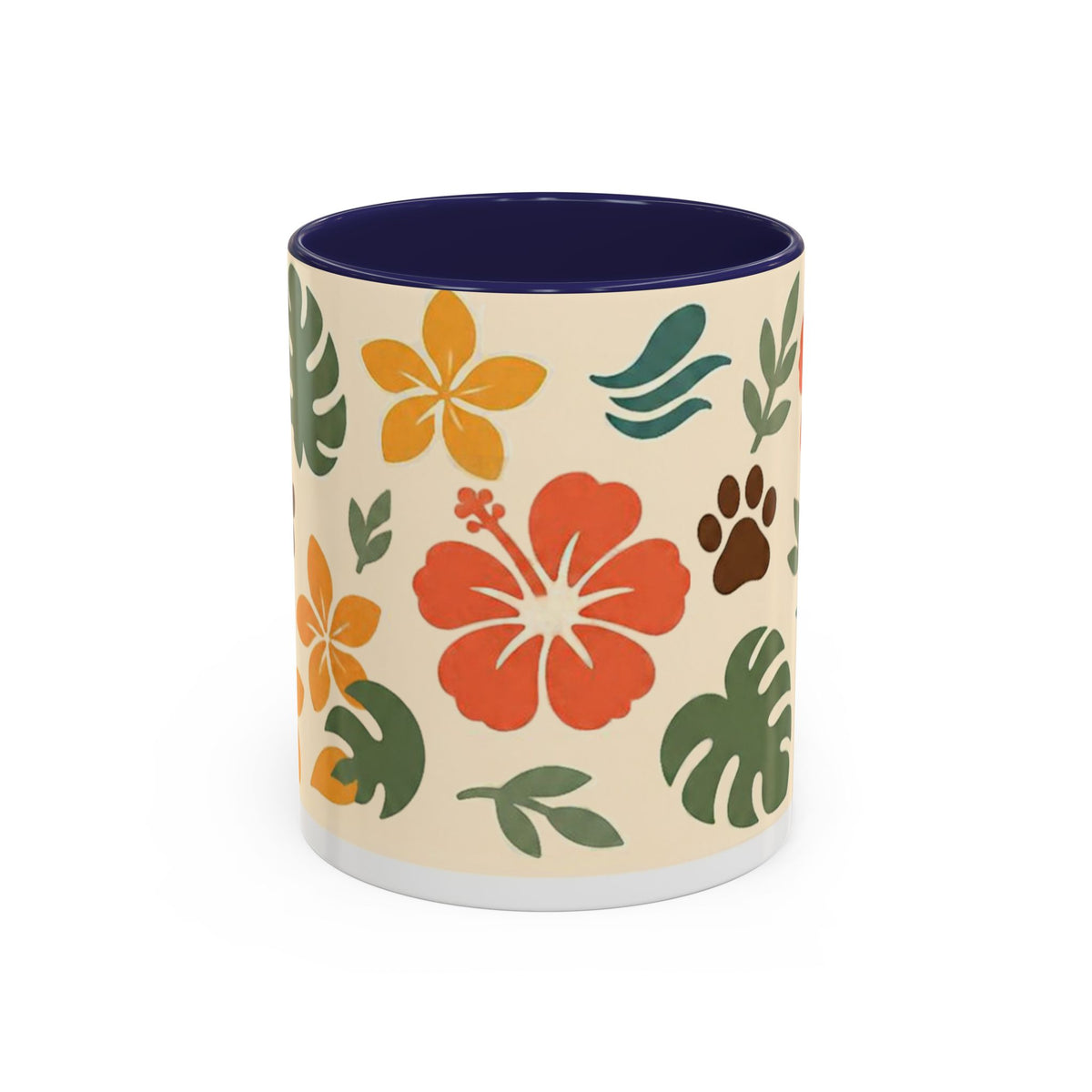 Tropical Hibiscus Paw Print Mug — Floral Coffee Cup for Dog Lovers
