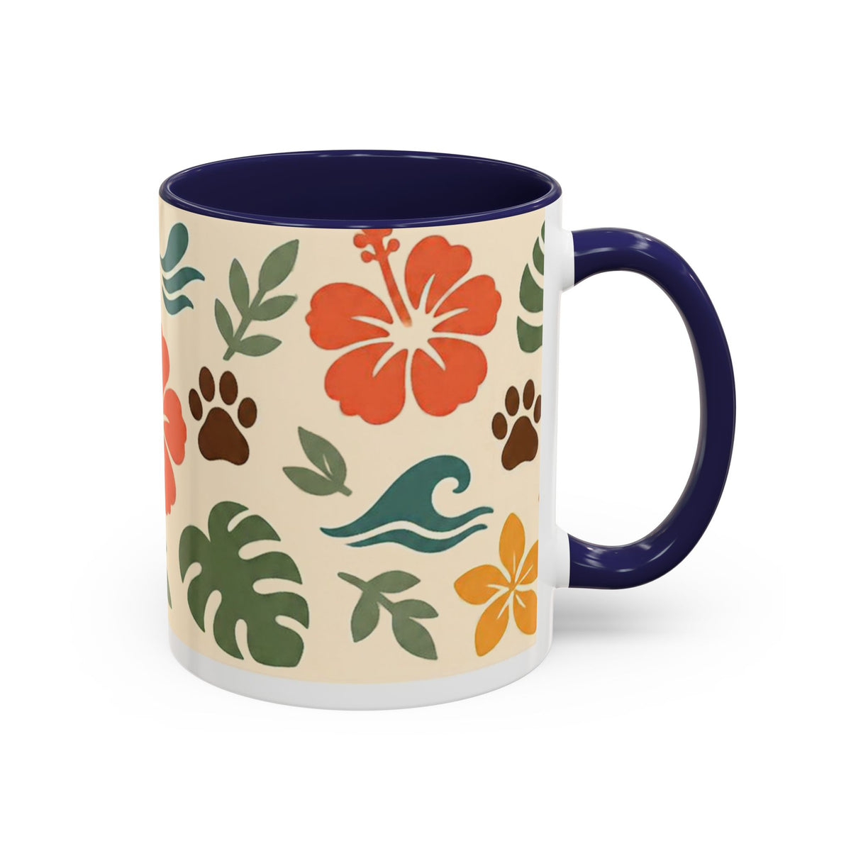Tropical Hibiscus Paw Print Mug — Floral Coffee Cup for Dog Lovers