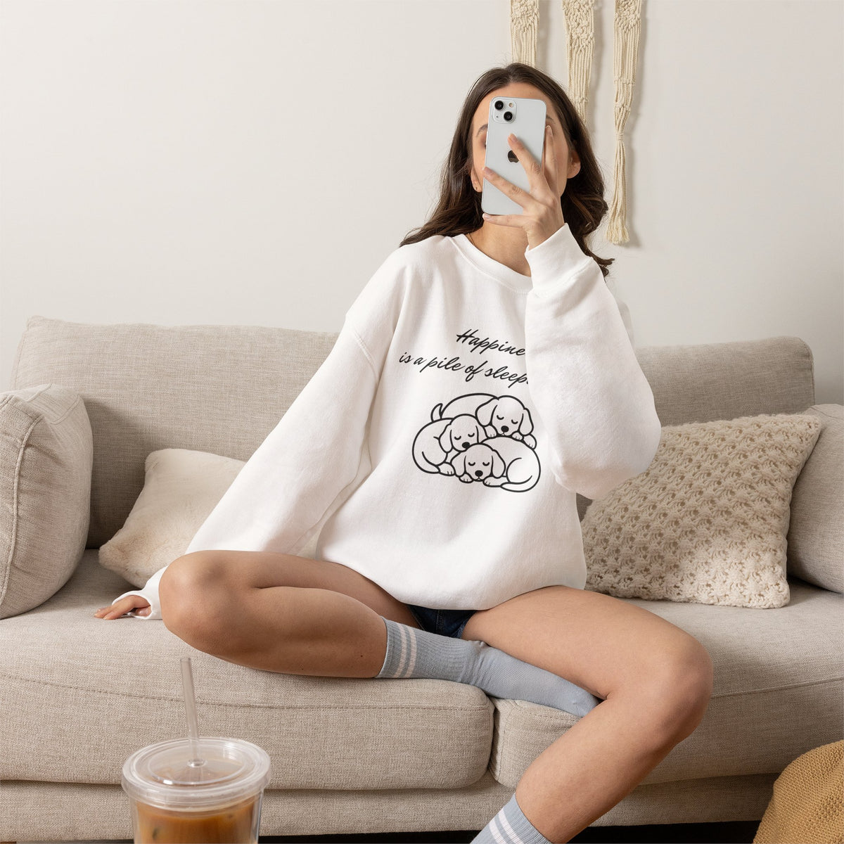 “Happiness Is a Pile of Sleeping Pups” Puppy Crewneck